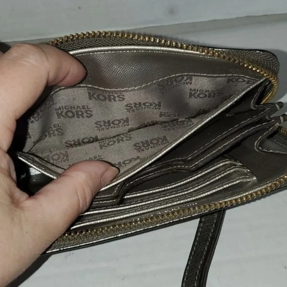 Michael Kors Wallet Wristlet Clutch Bag Distressed Gold Leather WOMEN'S WOMAN'S